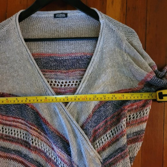 Grey Blue Red Linen Shrug Cardi sz Medium - Picture 8 of 9